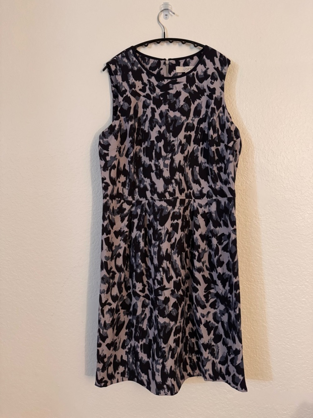 LOFT Black and Taupe Printed Sleeveless Midi Dress
